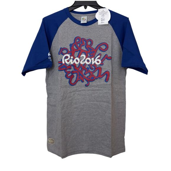 Rio 2016 Olympic T-Shirt NWT Raglan Gray Blue Size L Official Event Tee - Picture 1 of 11
